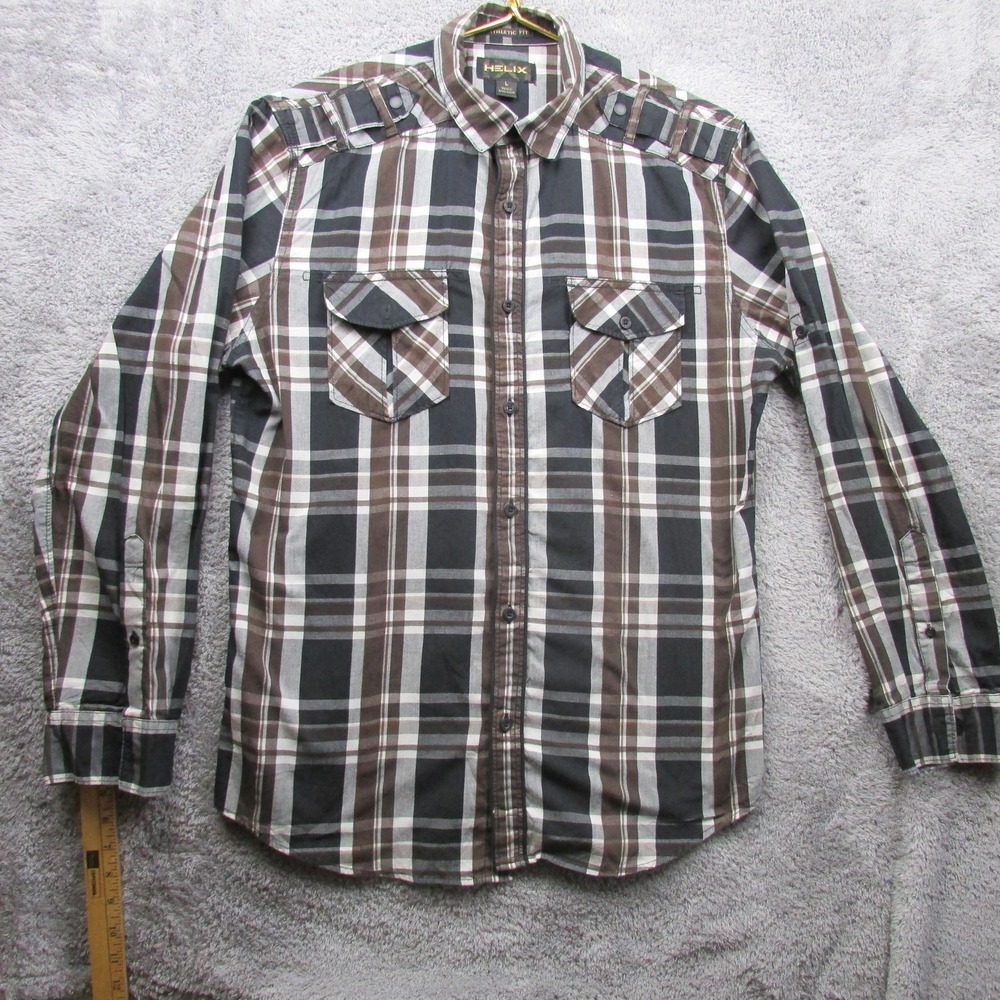 Helix Shirt Mens Large Brown Plaid Long Sleeve Button Front‎ Western Casual Top